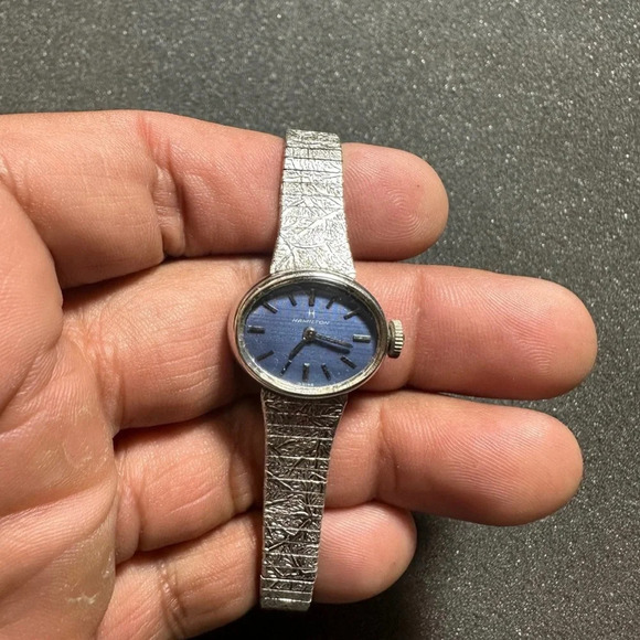 Hamilton Accessories - Vintage Hamilton Ladies Mechanical Wind Up Watch Silver Tone Blue Dial 10K R.G.P